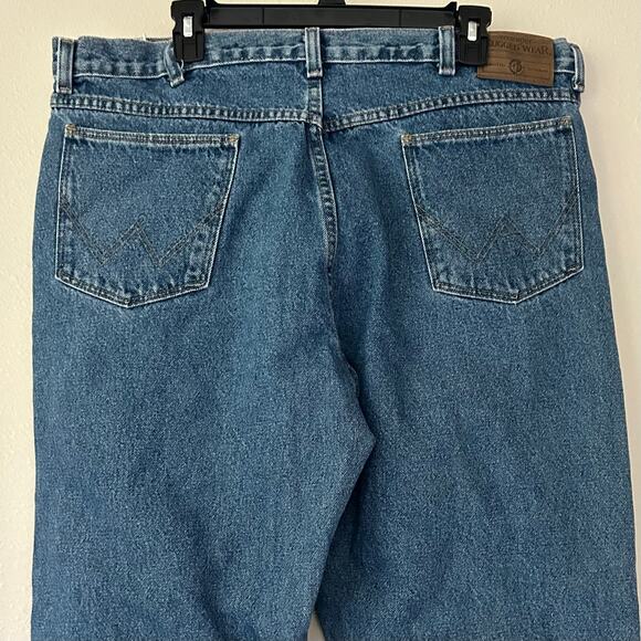 Vintage Wrangler rugged wear two toned jeans workwear Y2K 90s brush guard 40 - Picture 9 of 14